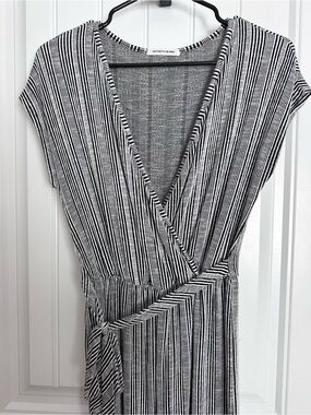 T.J.Maxx Black & White Striped Wrap Jumpsuit